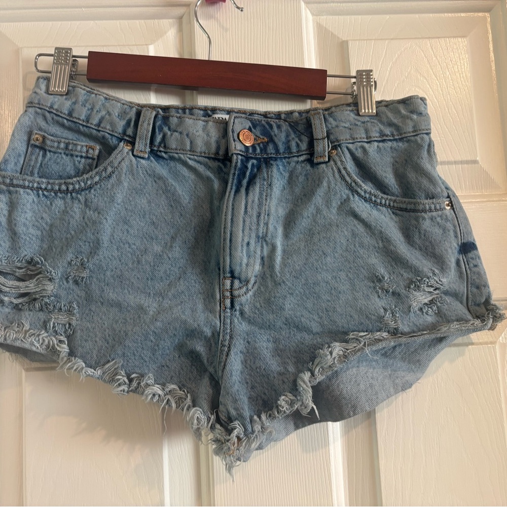 Zara Blue Jean Shorts Distressed Casual Style - Picture 1 of 4